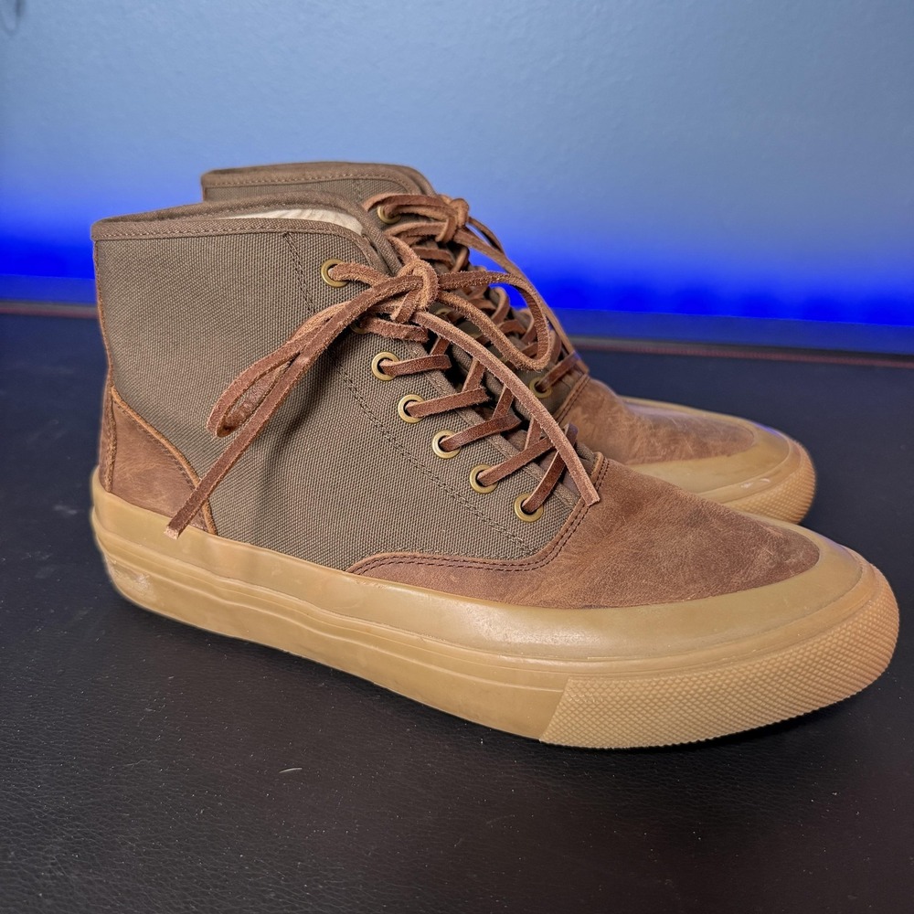 SeaVees Bespoke Post Shoes Mens Size 10 Brown Leather Canvas High Top Sneaker